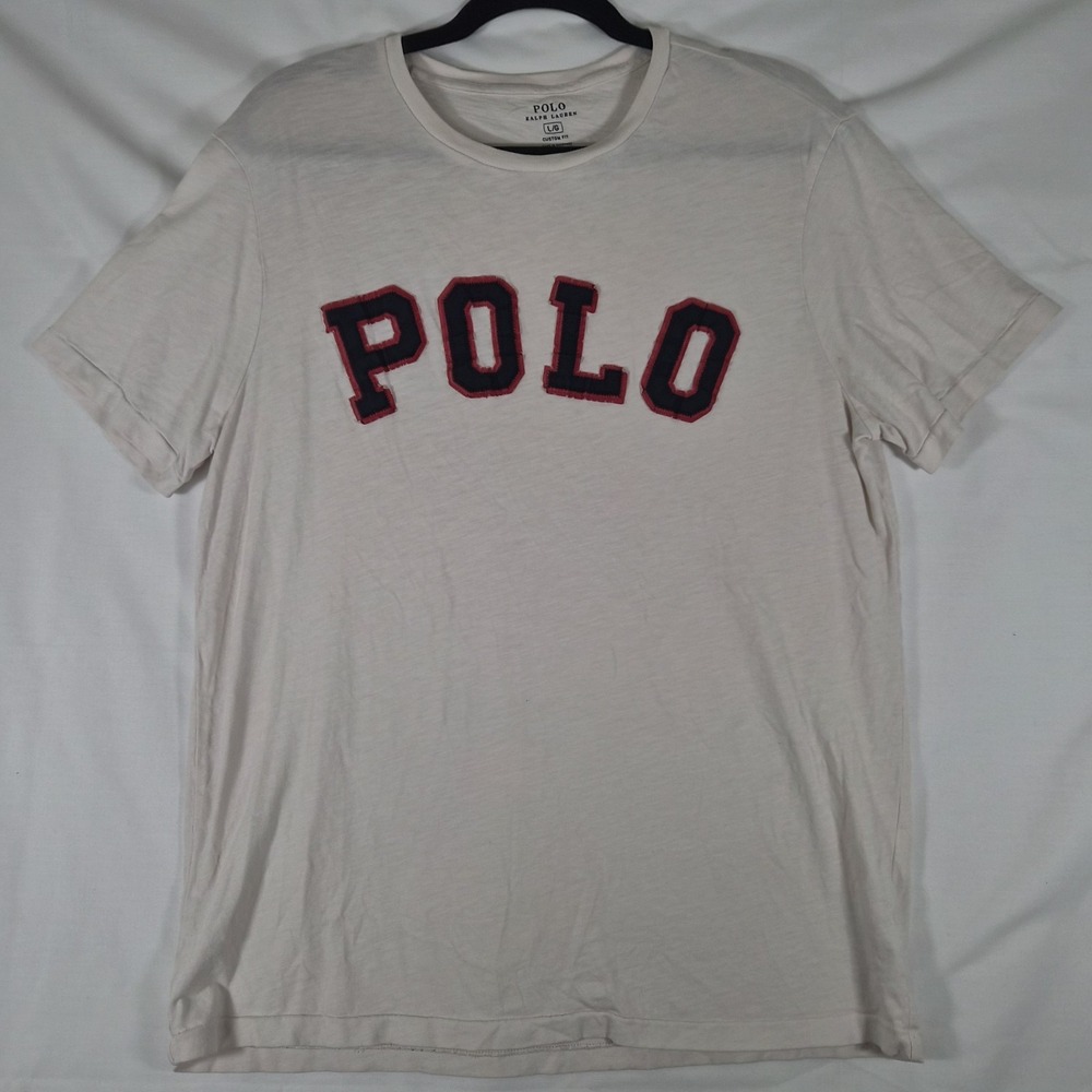 Polo Ralph Lauren T Shirt Mens Large White Spellout Logo Custom Fit Casual